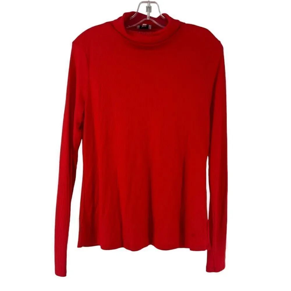 Crown And Ivy Ribbed Turtleneck Top True Red Womens Size Petite L PL Long Sleeve